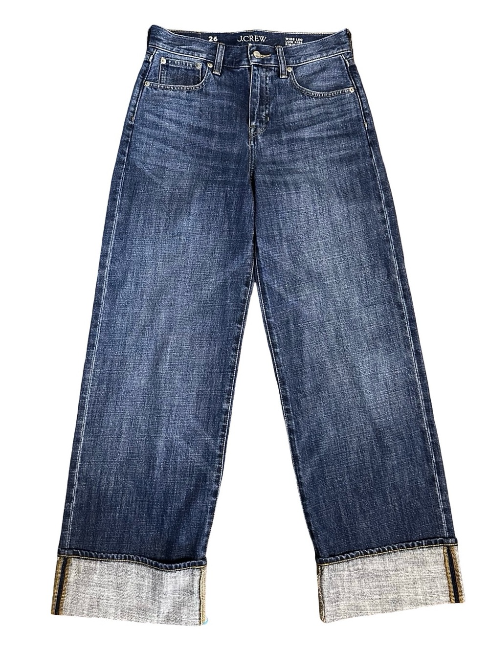 J. Crew Cuffed lower rise wide leg jean Size 26 Rigid 100% Cotton Denim
